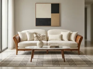 Cream Wood Sofa