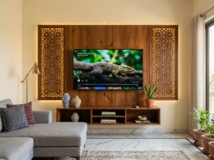 Jaali Wood Media Wall