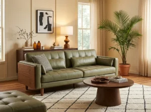 Olive Leather Sofa